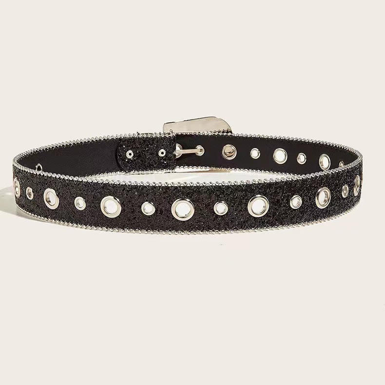 Curea la modă personalizată cu paiete pentru blugi, versatilă, pentru Instagram, Feng Shui, cu lățime de bandă din piele cu diamant, pentru decor, la modă_voghion.com