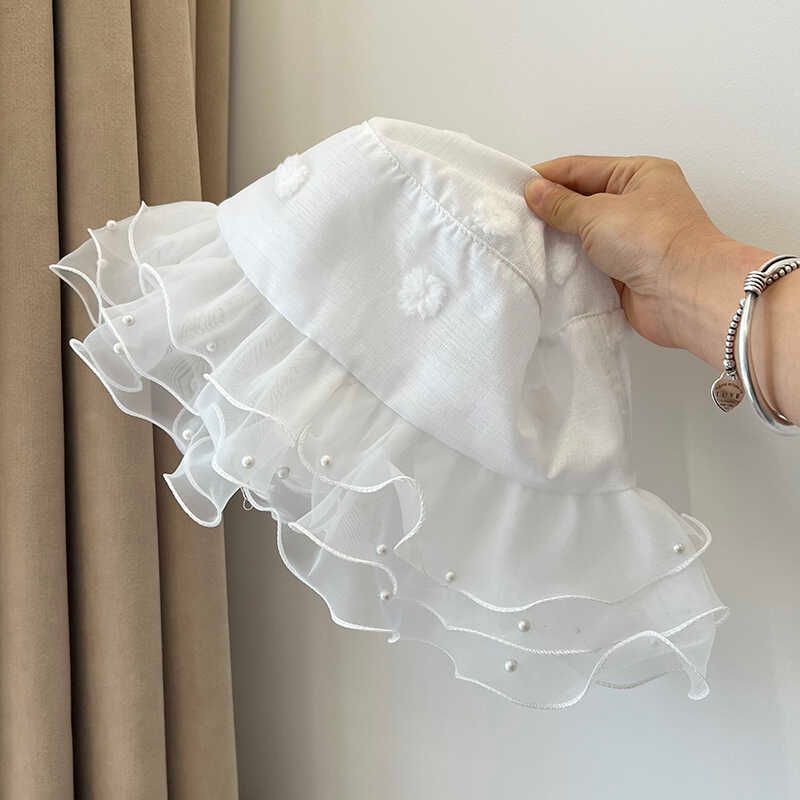 Cappello da pescatore con bordo piccolo Loli Pearl per bambini, da viaggio per scattare foto, parasole estivo, sottile, in rete, ondulato e traspirante, con bacino._voghion.com