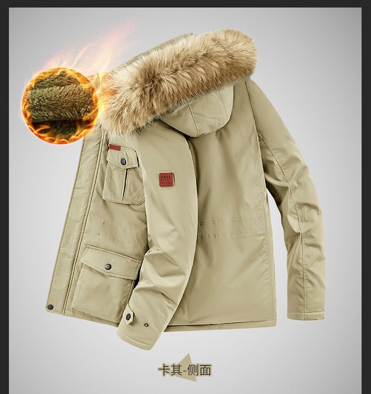Giacca invernale nuova con fodera in pile, cappotto in cotone con cappuccio di media lunghezza, casual da uomo, per ragazzi, spesso_voghion.com