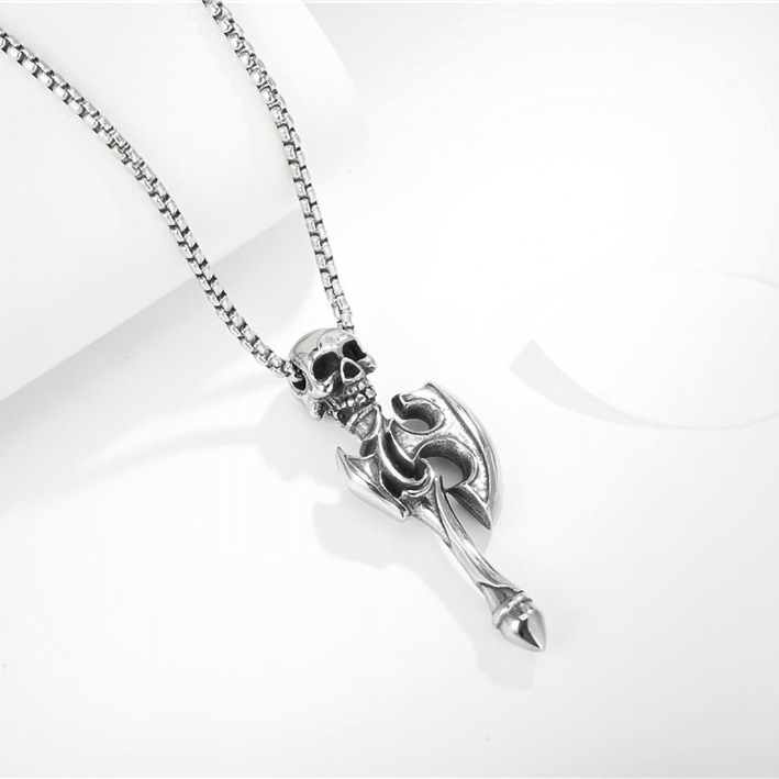 Fashion Men Skull Tomahawk Necklace Stainless Steel Punk Pendant Hip Hop Necklaces for Men Punk Jewelry Party Anniversary Gift_voghion.com