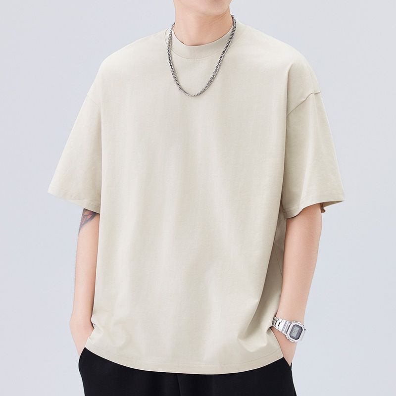 Nueva camiseta de manga corta Solona Ice de 230 g para hombre, cuello redondo pequeño y holgado, talla grande, informal, sencilla, color liso._voghion.com