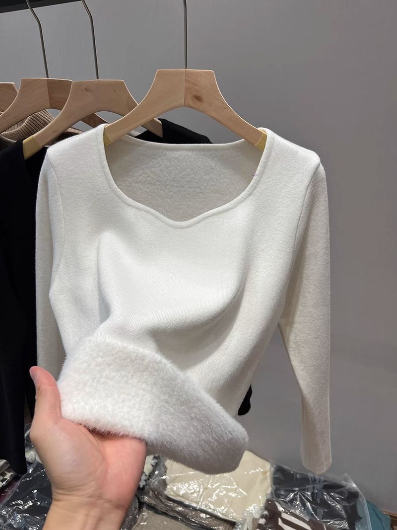 Women's Fleece-Lined Knit Sweater Thermal V-Neck Base Layer Winter Warm Turtleneck Pullover Soft Comfy Casual Slim Fit Long Sleeve Top_voghion.com