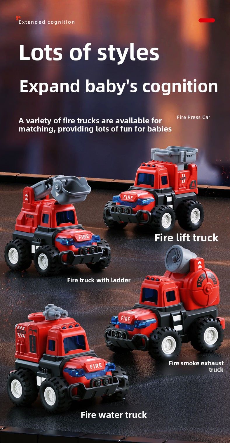 Children's Push-to-Go Fire Inertia Pull-back Ladder Truck Small Car Educational Toy Boys Gift_voghion.com