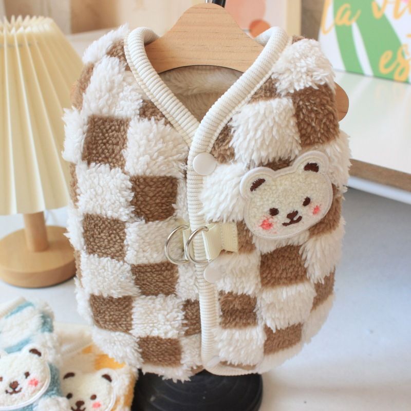 Neu Pet Herbst Winter Hund Kleidung Teddy Bichon Katze Kleidung Schachbrett Warme Weste_voghion.com
