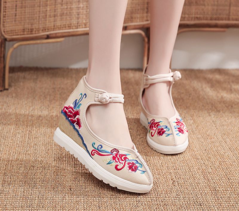 Hochhackige Damen-Einzelschuhe für den Frühling und Herbst mit großer weißer Sohle und erhöhten, schrägen Absätzen auf Leinwand_voghion.com