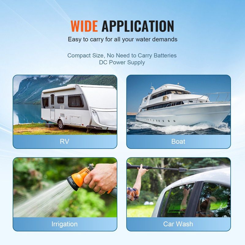 VEVOR Water Diaphragm Pump, 12V DC, 3.5 GPM Flow, 55 PSI Rated Pressure (40-80 PSI Adjustable), 1/2" MNPT Self Priming Sprayer Pump With Pressure Switch For RV Camper Marine Boat Lawn, FCC Certified_voghion.com