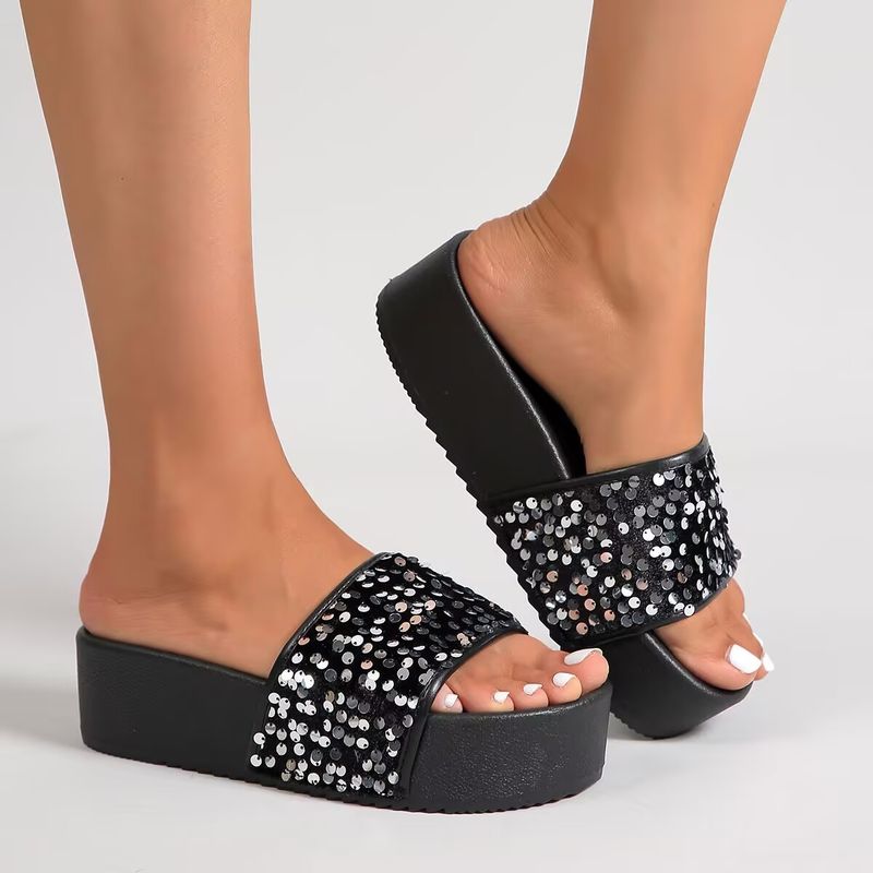 Niche Black Bead Open-toed Flip-flops_voghion.com