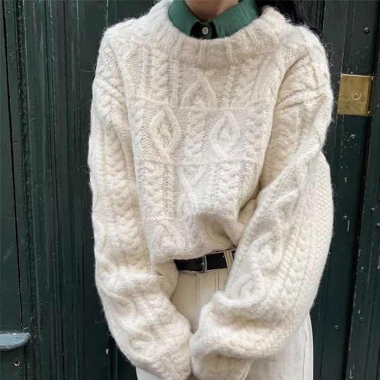 Maglione lavorato a maglia grosso da donna, pullover oversize all'uncinetto con trecce, top invernale e autunnale boho_voghion.com