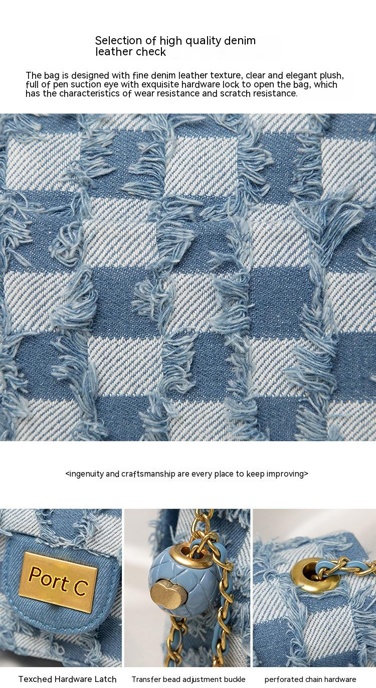 Shoulder Bags High-quality Textured Niche Design Canvas Bags Rhombic Chain Denim Messenger Bags High-end Women's Bags_voghion.com