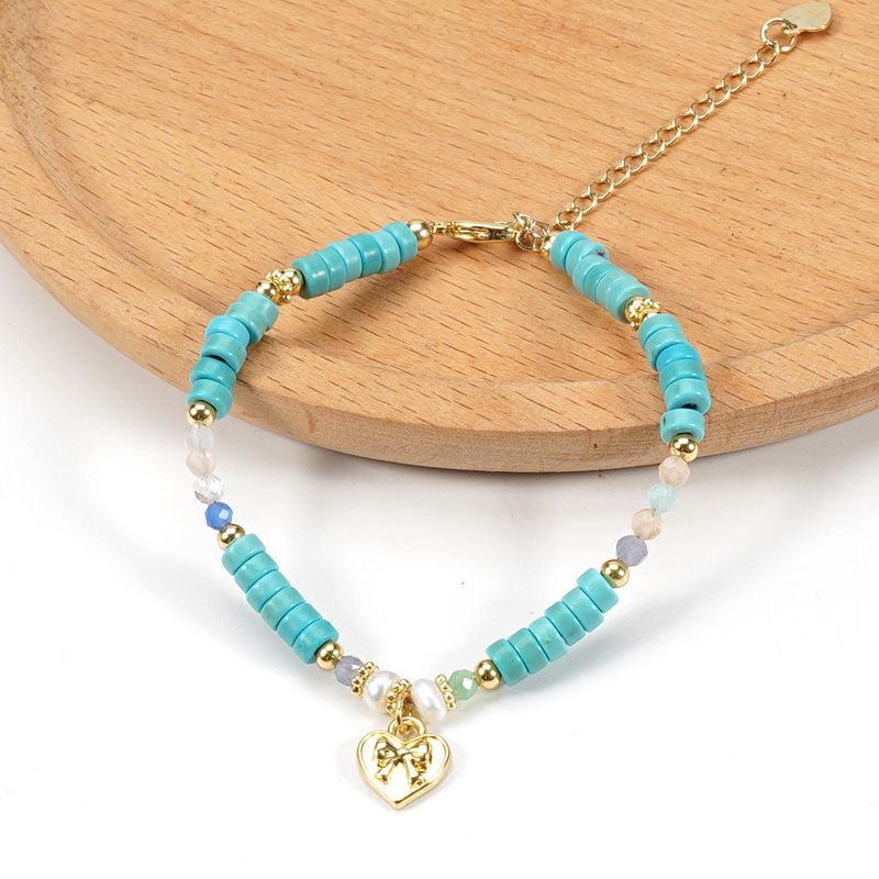 Bracelet en pierre naturelle turquoise avec nœud d'amour Bracelet réglable_voghion.com