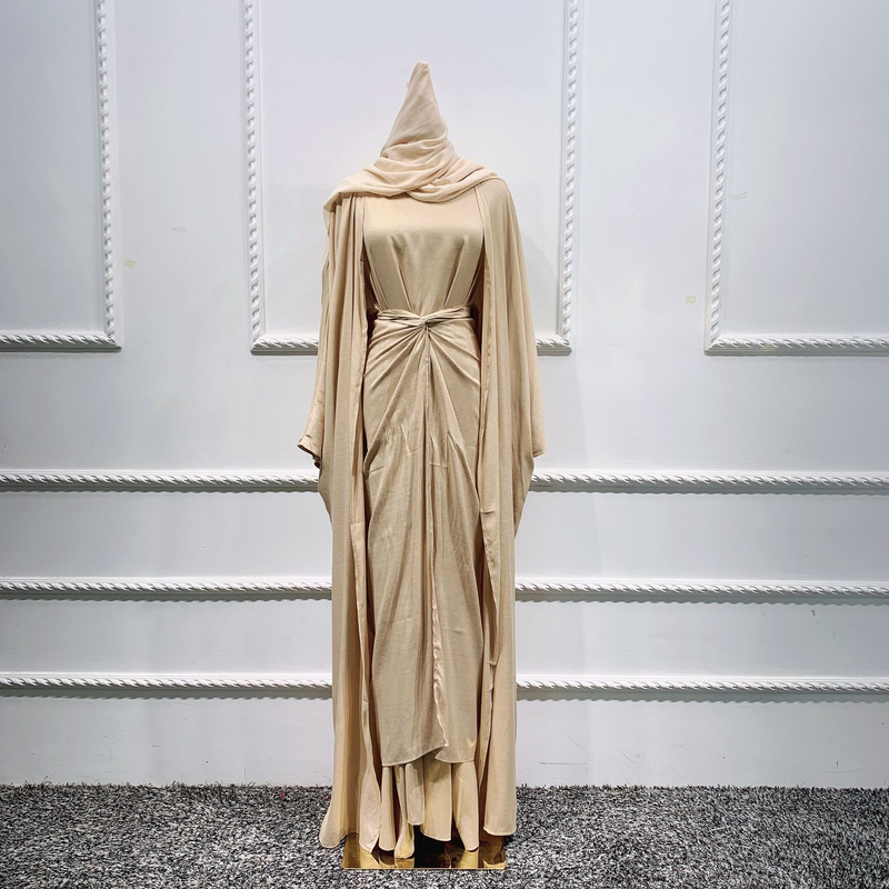 Women's clothing Muslim women's burqa Turkish cardigan robe solid color three-piece set muslim abaya_voghion.com