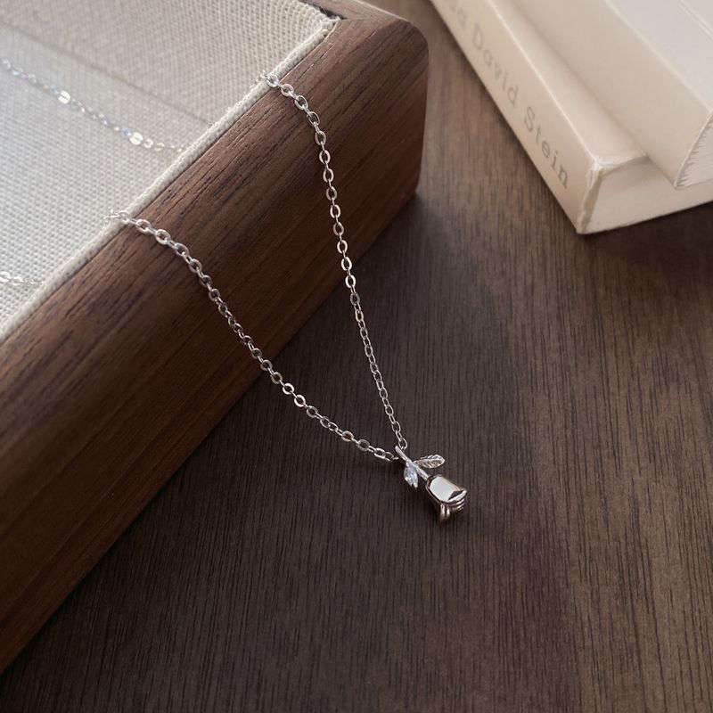 Collana con rosa romantica francese in argento puro S999 per donna, catena per clavicola di lusso leggera e di alta qualità, semplice e versatile_voghion.com