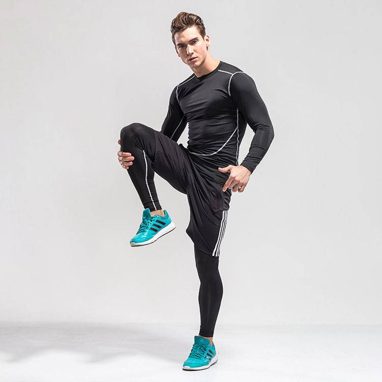 Tuta da uomo Plus T-shirt a maniche lunghe con base calda in pile Collant moda Tuta da allenamento da uomo_voghion.com