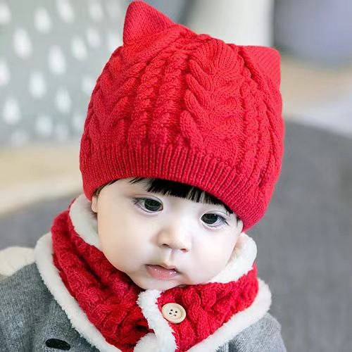 Höstvinter baby hörselskydd för barn, ylle för pojkar och flickor, integrerade halsbandsmössor, förtjockade varma mössor_voghion.com
