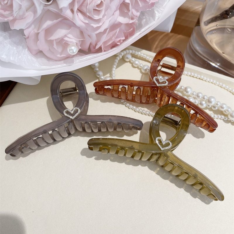 Temperamento amore strass acrilico clip grande clip di squalo di fascia alta semplice forcina per capelli con piastra posteriore per la testa_voghion.com