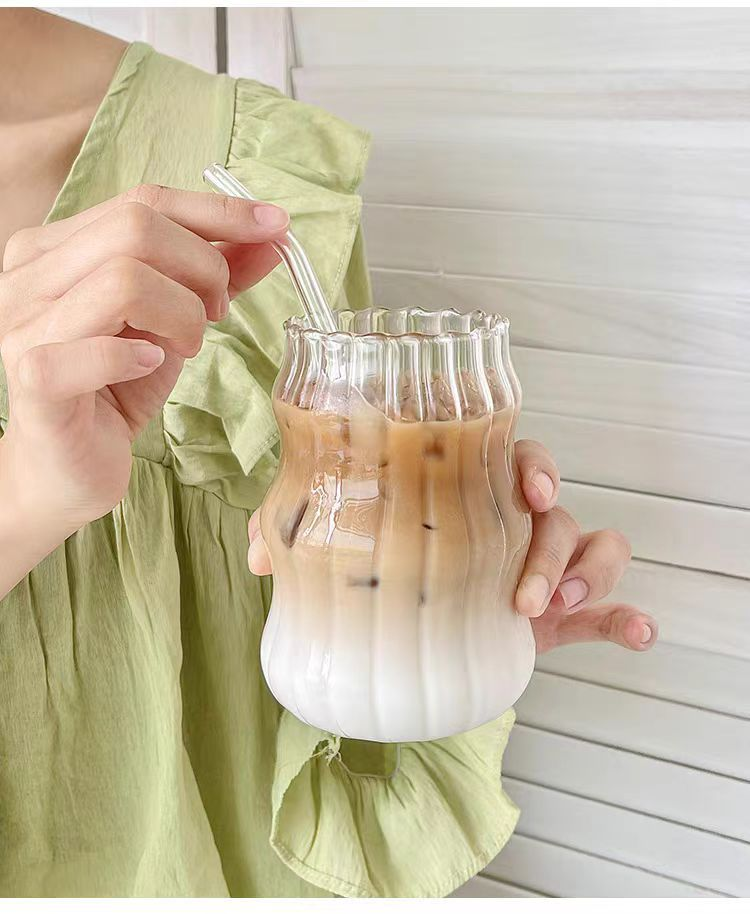 Chubby Dudu Kaffeeglastasse mit Strohhalm im Ins-Stil, für den Haushalt, für Mädchen, hoch aussehend, kaltes Wasser, Milch, Teetasse_voghion.com