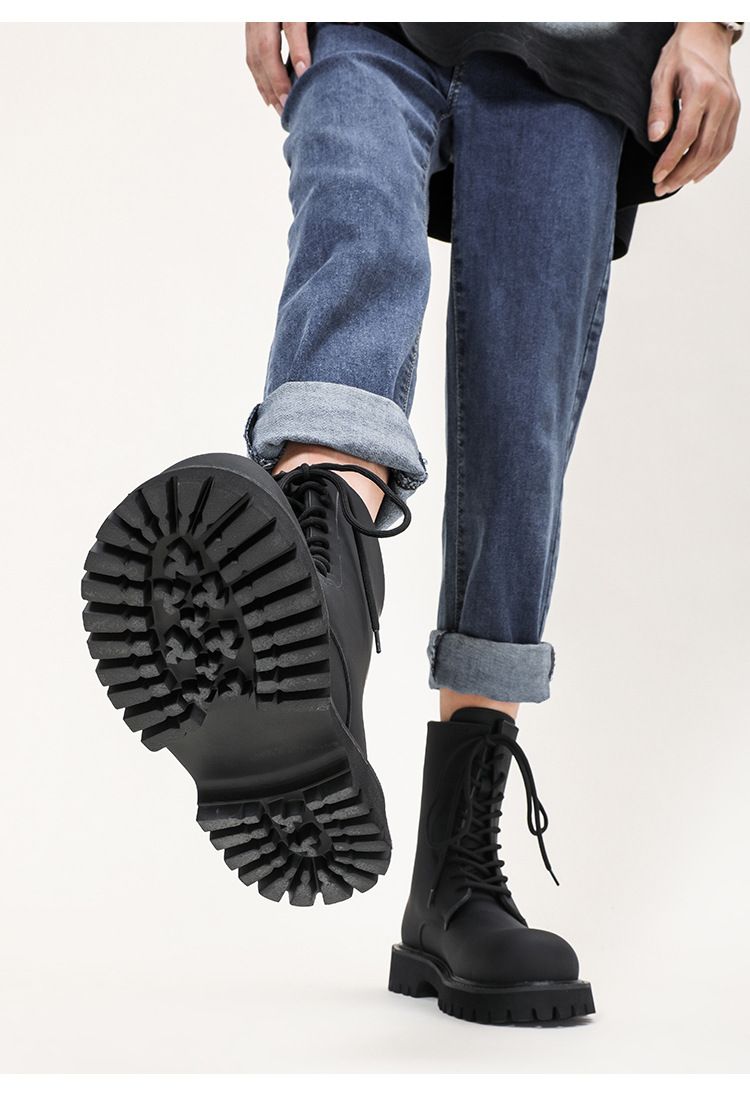 Big Roud Toe Thick Bottom Lace-Up Akle Woma Witer 2023 Black Platform Chuky Heel Short Boots Fashio Shoes for_voghion.com