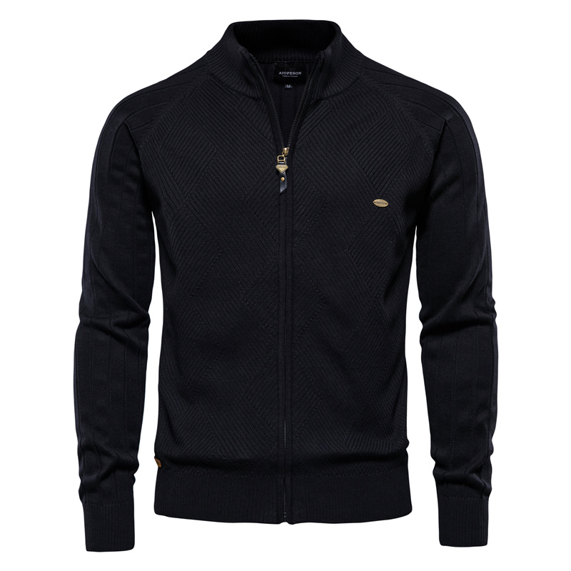 AIOPESON Argyle Solid Color Cardigan Men Casual Quality Zipper Cotton Winter Mens Sweaters Fashion Basic Cardigans For Men_voghion.com