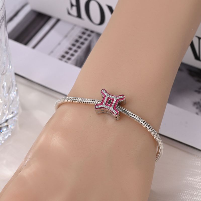Damenschmuck, süße rosa Perlen mit zwölf Sternbildern, dekorative Perlen, DIY-Schmuckzubehör, Armband, weißes Kupfer, versilbert_voghion.com