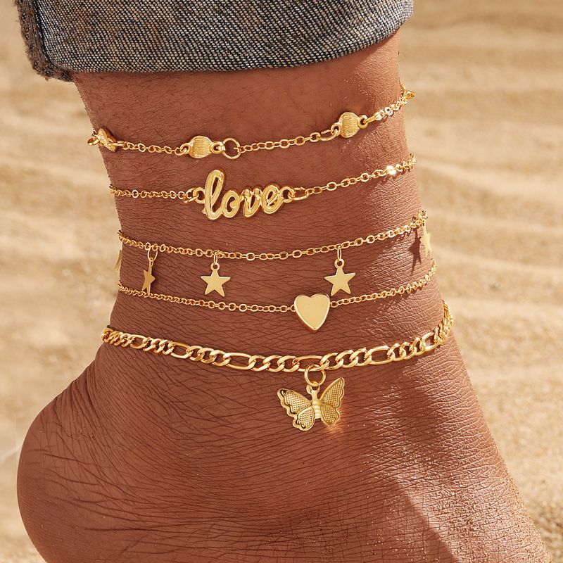 Beach Anklet Female Star Shape Butterfly Chain Pearl Ocean Style Shell Pineapple Inlaid Jewelry_voghion.com