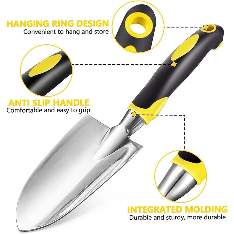 Gardening Hand Tools 3 Piece Set Heavy Duty Garden Trowel Transplanter Hand Rake Ergo Grip Handle BendProof RustProof Design_voghion.com