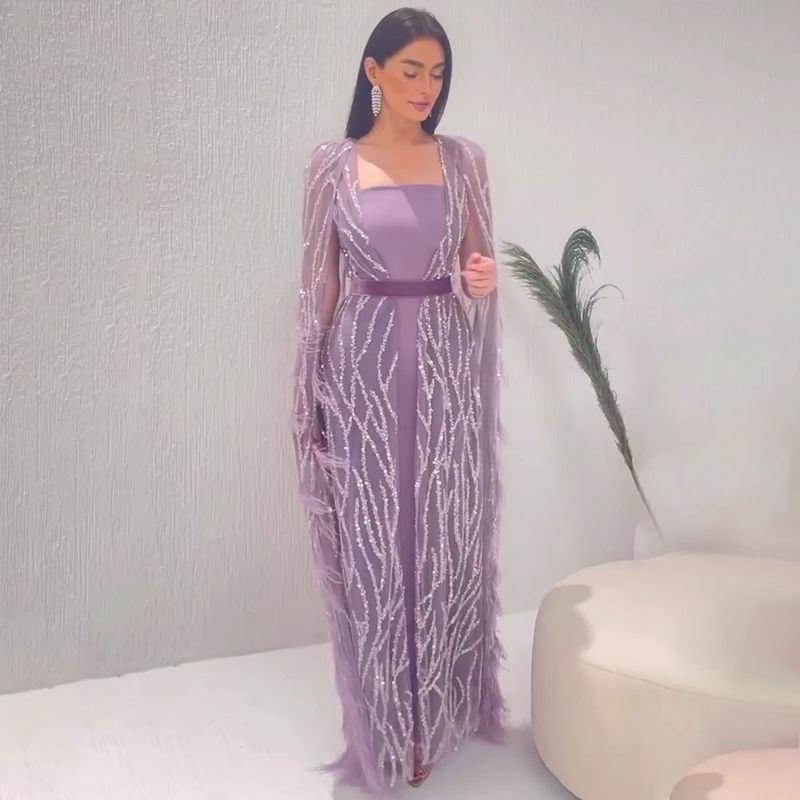 Elegantes Abendkleid mit langen Ärmeln für Damen – Sexy Abendkleid mit hoher Taille für Hochzeit, Party und Bankett (Elfenbein, Blau, Lila)_voghion.com