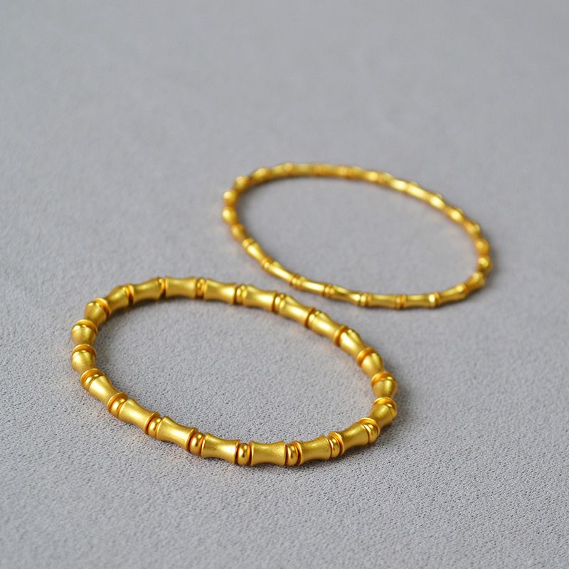 China-Chic New Chinese Popular Literature And Art Brass Ancient Gold Plated Frosted Bamboo Knot Elastic Bracelet Rising_voghion.com