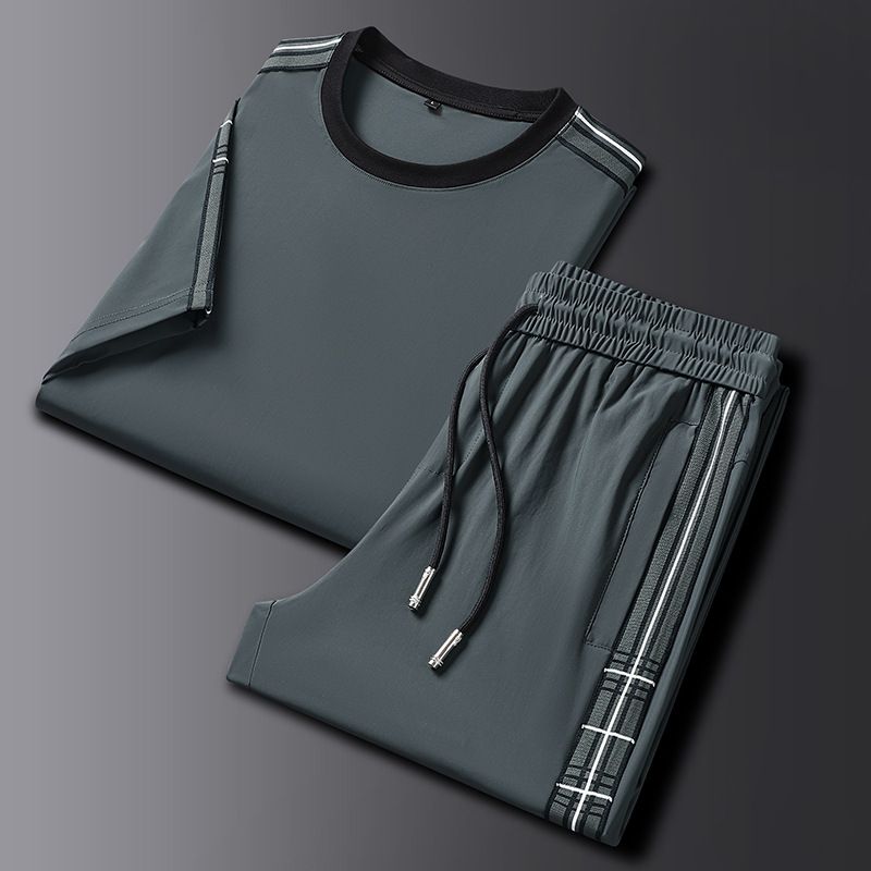 Hochwertiges Herren-T-Shirt aus Eisseide für den Sommer, dünn, kurzärmelig, lässig, für Sport, Laufen, Fitness, zweiteilig_voghion.com