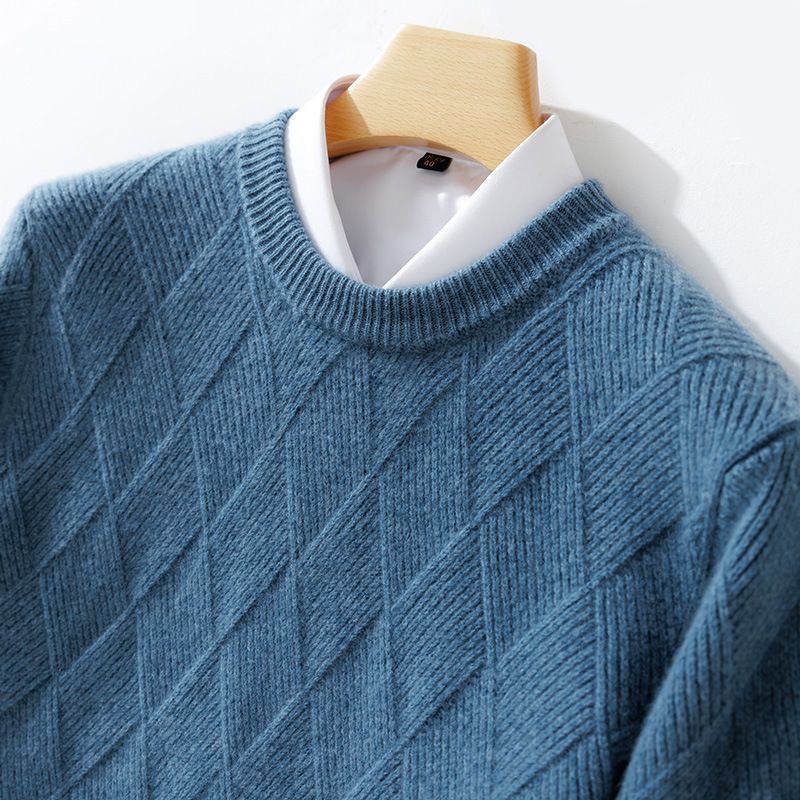 Męski sweter z okrągłym dekoltem z czystej wełny, tkany na siedzisku, gruby, jesienny i zimowy, nowy, luźny, swobodny, dzianinowy sweter z kaszmiru_voghion.com