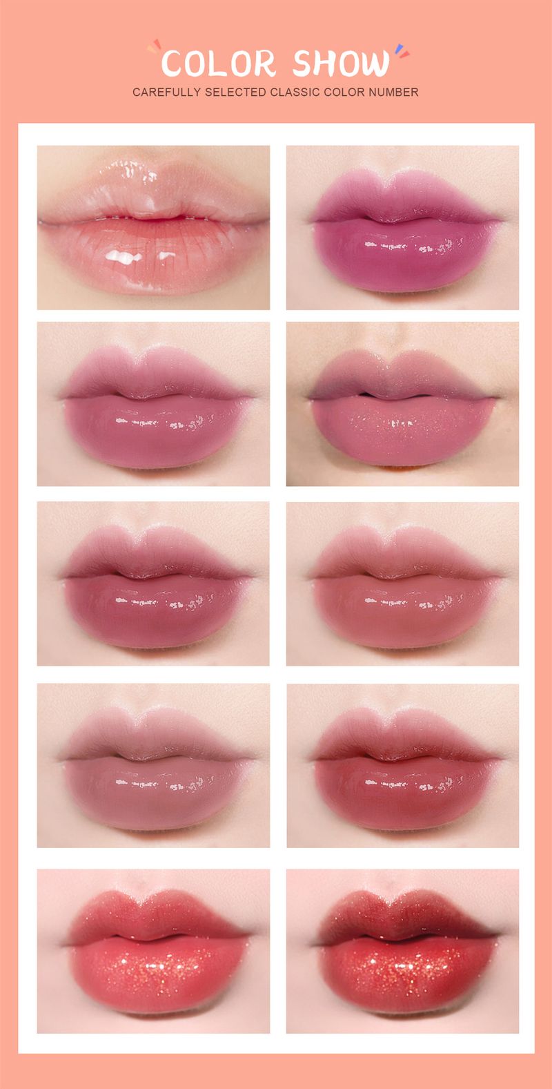 10-Piece Mini Set Of Orange Shimmer Lip Glazes - Hydrating Lip Gloss, Lip Stain & Lip Balm Set, Adorable Packaging_voghion.com