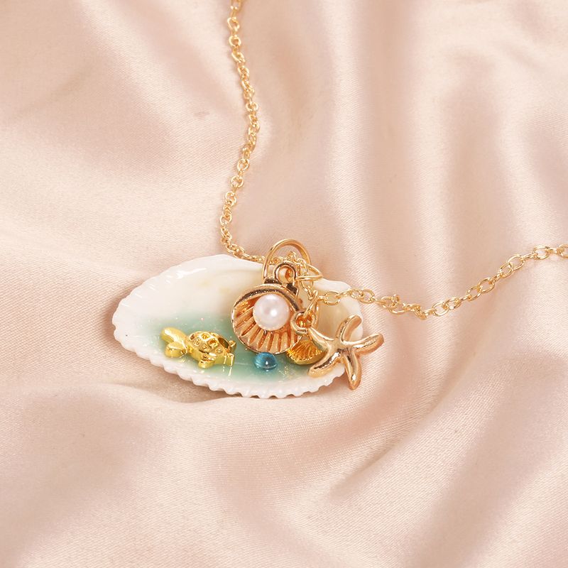 Shell, starfish, pearl, scallop style necklace_voghion.com