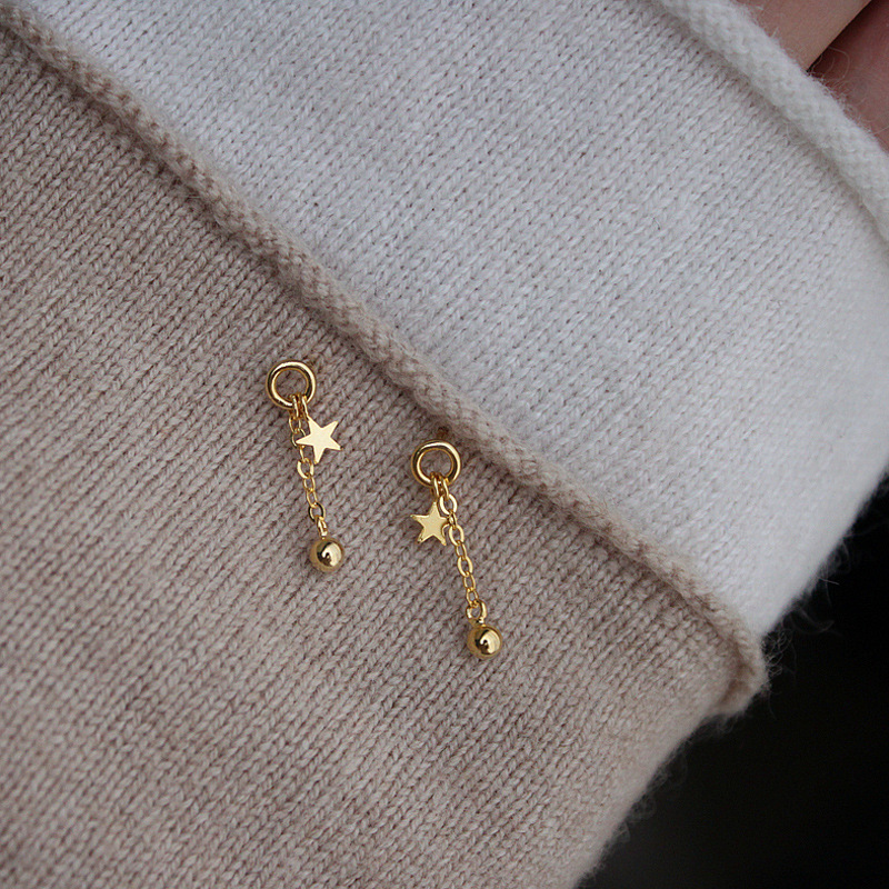 Sier Sterling VENUS Piccola stella con sfera Simpatici orecchini pendenti con stella a cinque punte per gioielli alla moda da donna_voghion.com