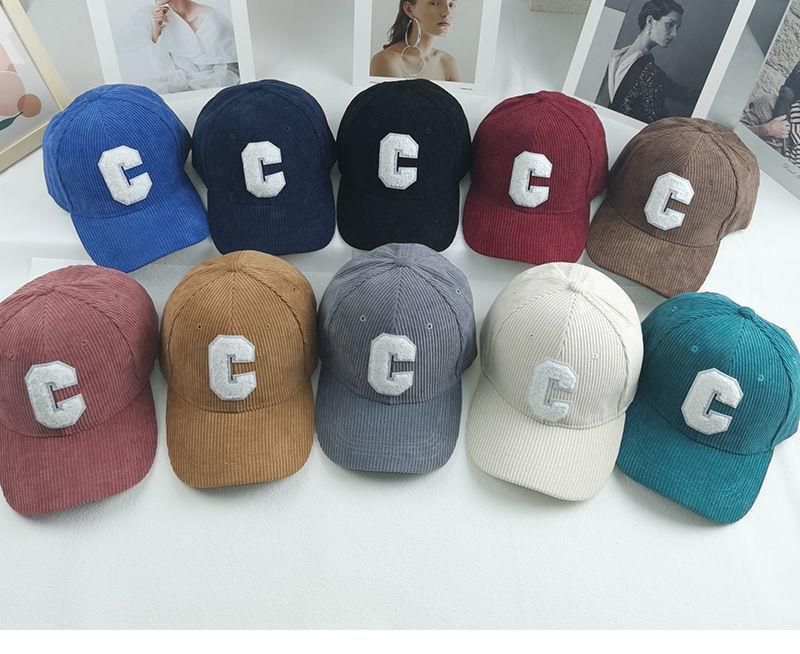 Klassische Cord-Baseballkappe – Unisex-Dad-Cap mit gesticktem „C“, sportlicher Retro-Stil für Damen und Herren_voghion.com