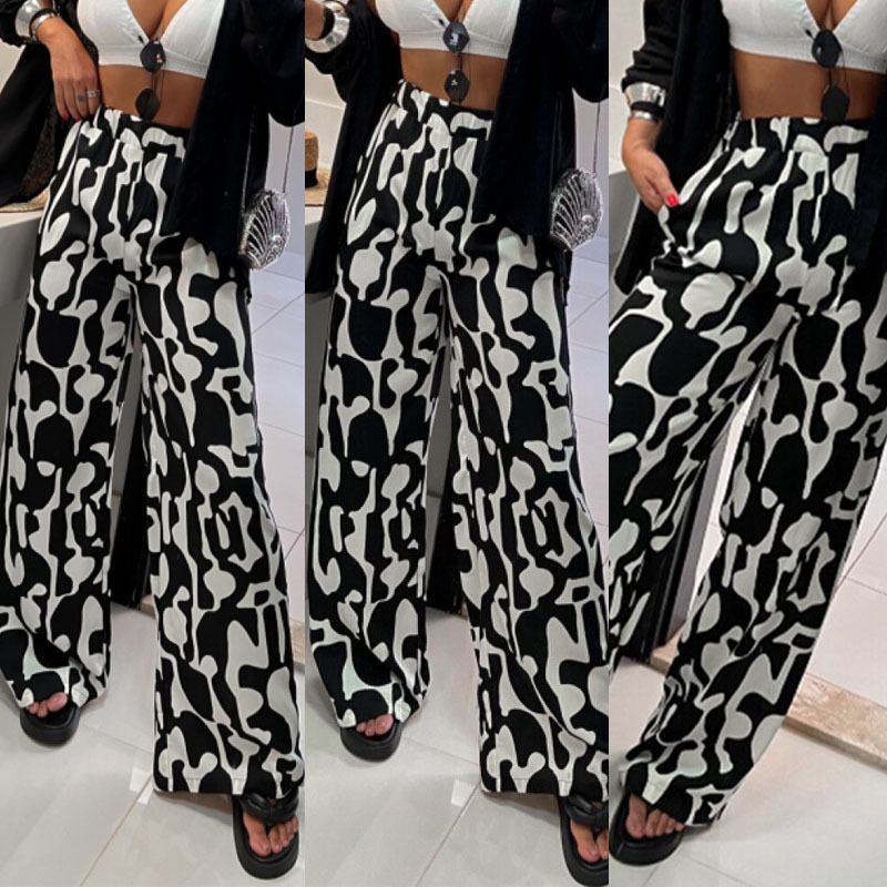 High Waist Printed Long Pants_voghion.com