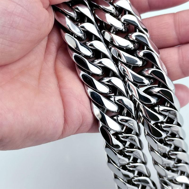Very Heavy Men's 22mm Width Steel Original Color No Buckle Very Long Solid Chain Necklace_voghion.com