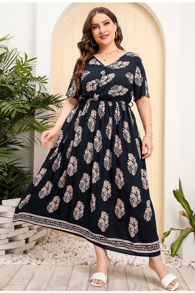 Australia Large Size Women's Loose V Neck Dress High Waist Long Skirt Seaside Holiday Style Beach Skirt_voghion.com