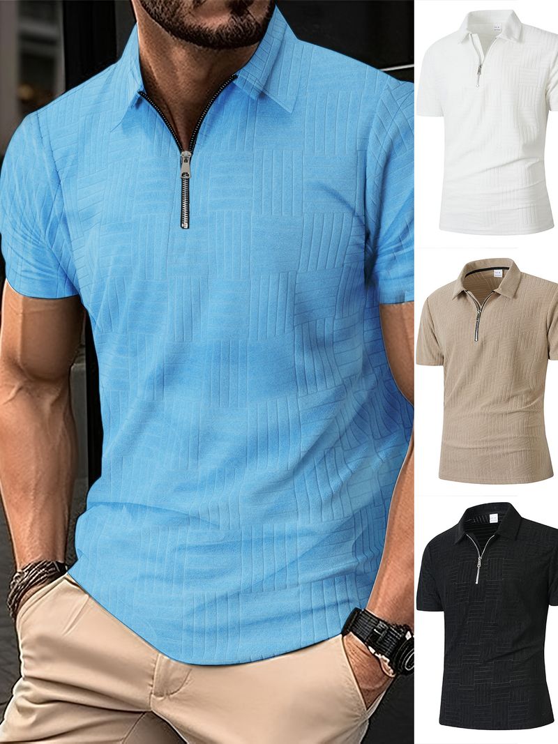 Summer New European And American Men's Polo Shirt Short Sleeve Button T-shirt Loose Jacquard Top Tees Shirt Men's Fashion_voghion.com