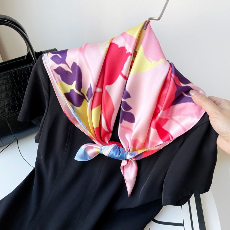 70cm Spring Summer New Square Colorful Printed Silk Women's Professional Neck Satin Small Scarf_voghion.com