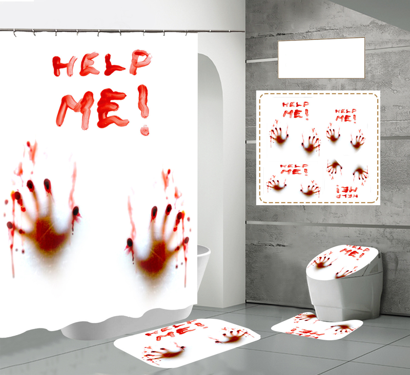 Halloween horror mão de sangue impressão digital de alta definição à prova d'água de poliéster divisor de banheiro curto_voghion.com