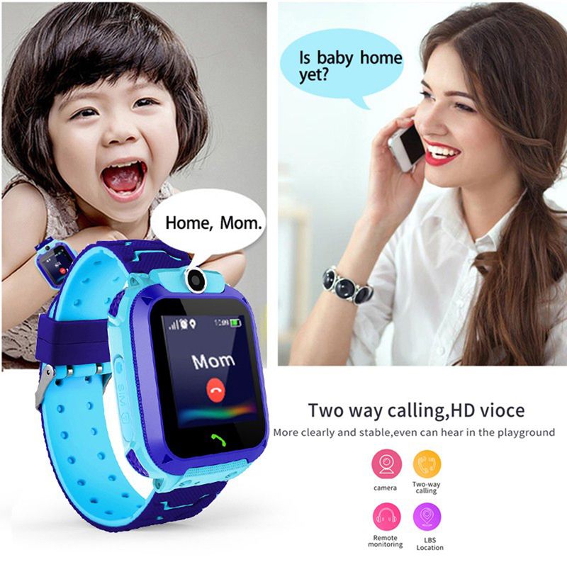 RXshengtai Q12B SOS Llamada telefónica LBS Posicionamiento Despertador Reloj Inteligente de Seguridad para niños Pulsera-Azul_voghion.com
