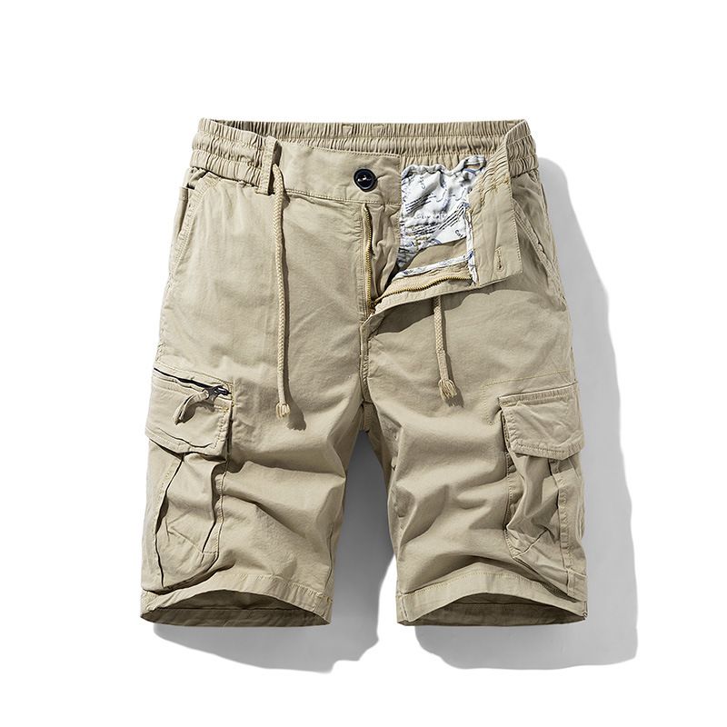 Pantalones cortos de trabajo, Capris casuales rectos sueltos de marca de moda, pantalones con cordón para hombres de verano_voghion.com