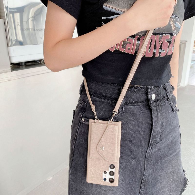 Funda para teléfono móvil Samsung S24 con diseño de lichi, tarjetero con tapa triangular, funda para teléfono móvil con cordón S21/S22/A52, modelo transfronterizo_voghion.com