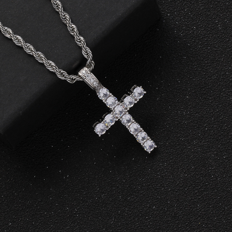 Collana con croce in acciaio al titanio tempestata di diamanti, gioiello da uomo, hip hop, semplice, alta_voghion.com