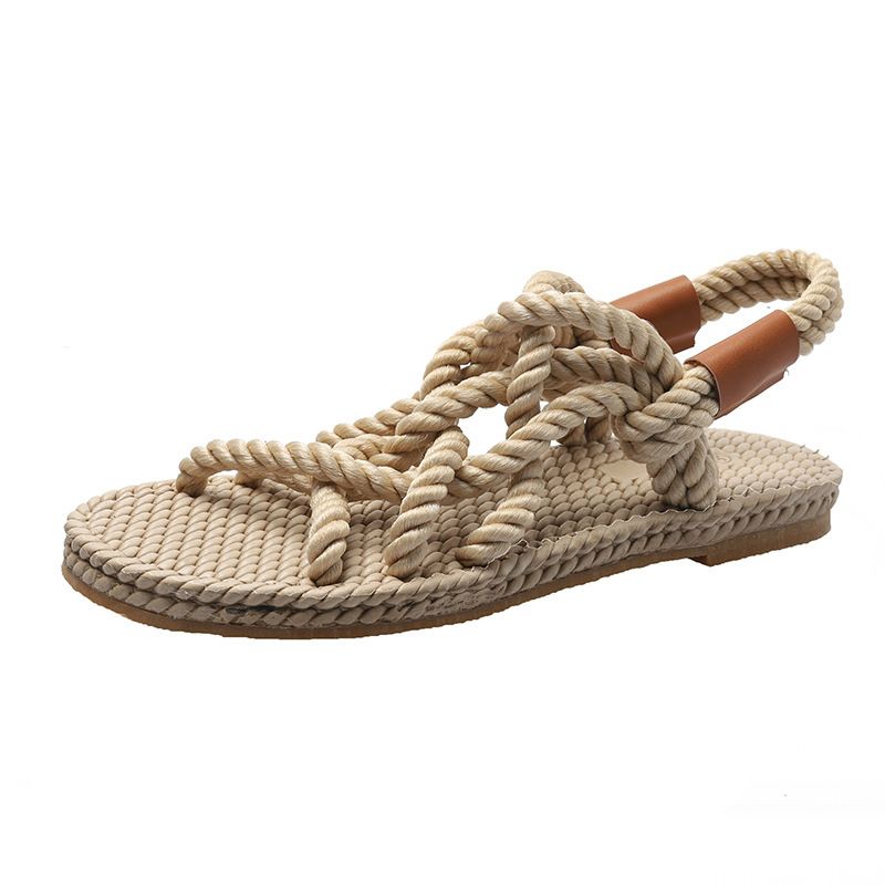 2025 Summer New Korean Flat Bottom Rope Cross Strap Women's Shoes Open Toed Casual Beach Sandals_voghion.com