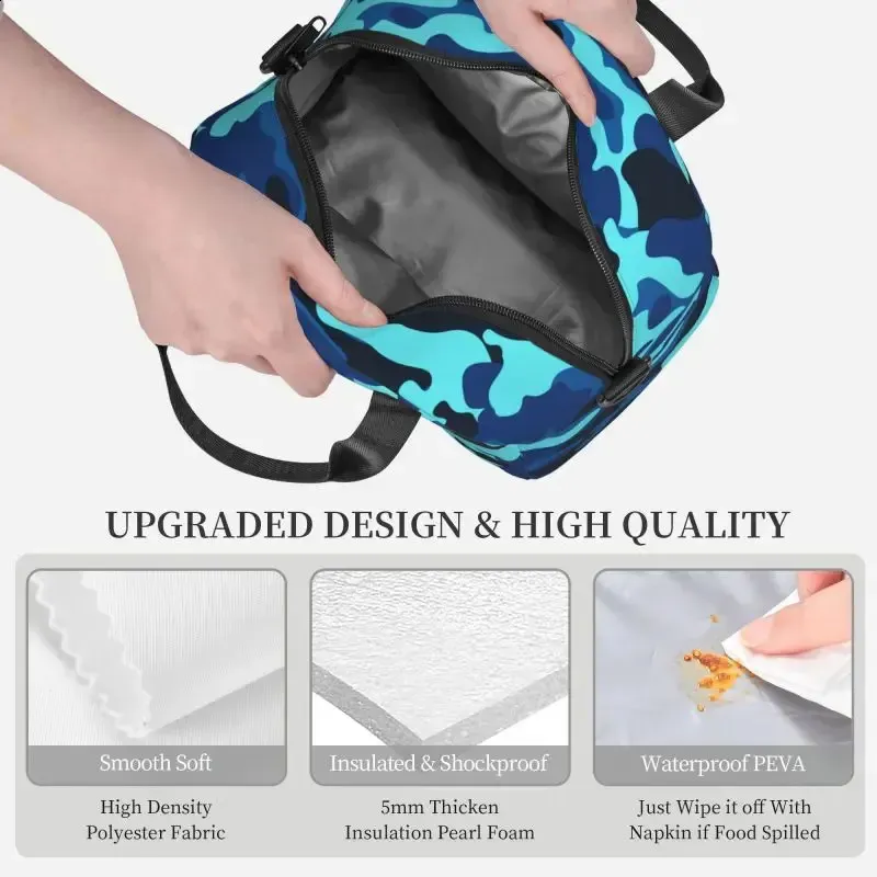 Sac à déjeuner isotherme réutilisable à motif camouflage bleu, résistant à la chaleur, sac à main pour le travail, l'école, les voyages, les pique-niques_voghion.com