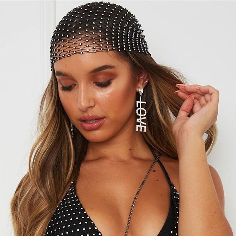 Reine handgemachte Hut hohl Fischernetz Hut Flash Diamant Persönlichkeit Damen Schmuck Mode-Accessoires_voghion.com