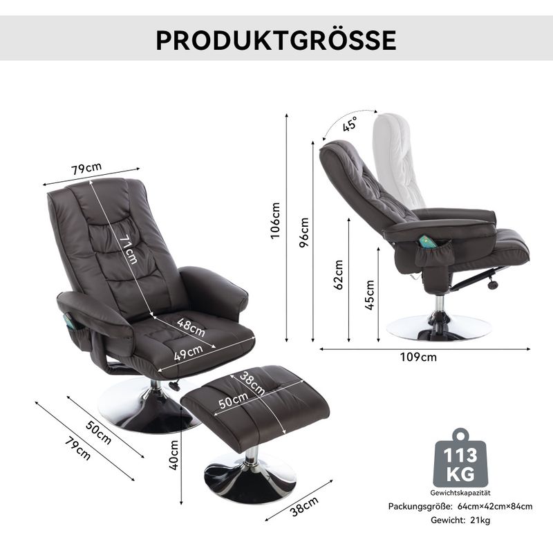 Sedia per massaggi con rivestimento in PU e ottomano, massaggio con 5 massaggiatori punk per il sonno e il sonno, braun_voghion.com