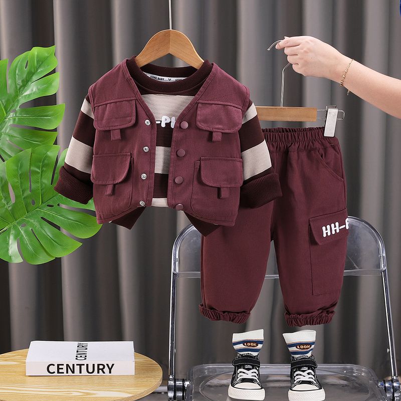 Nuovo gilet maschile 2025 per la primavera e l'autunno, bella felpa con cappuccio a righe per bambini, set autunnale da 3 pezzi per neonati_voghion.com
