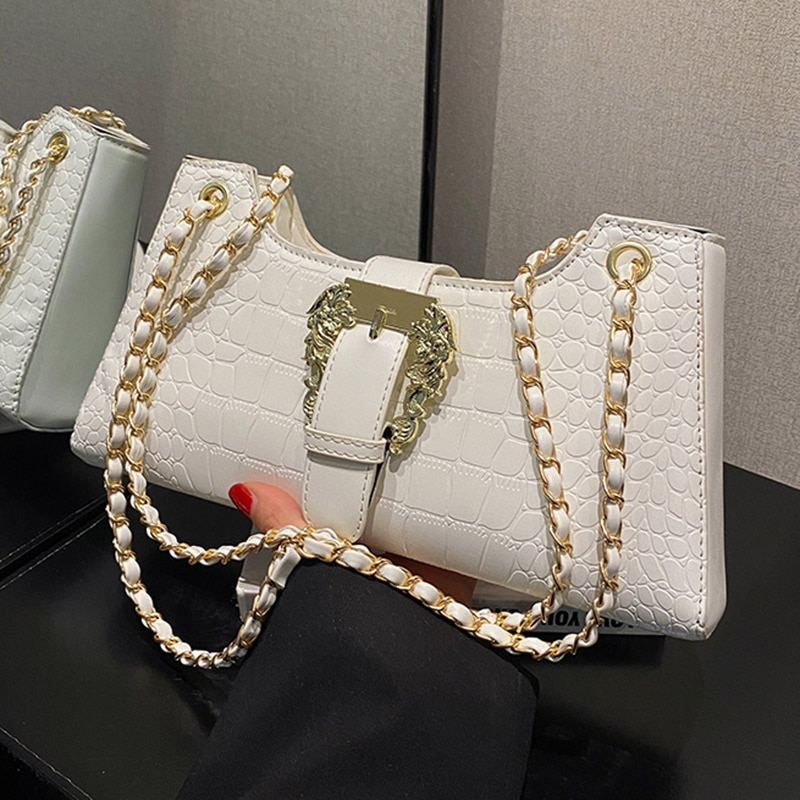 Nova moda feminina padrão de crocodilo corrente bolsas de ombro 2023 chique axilas embreagem azul verde sacos de axila_voghion.com