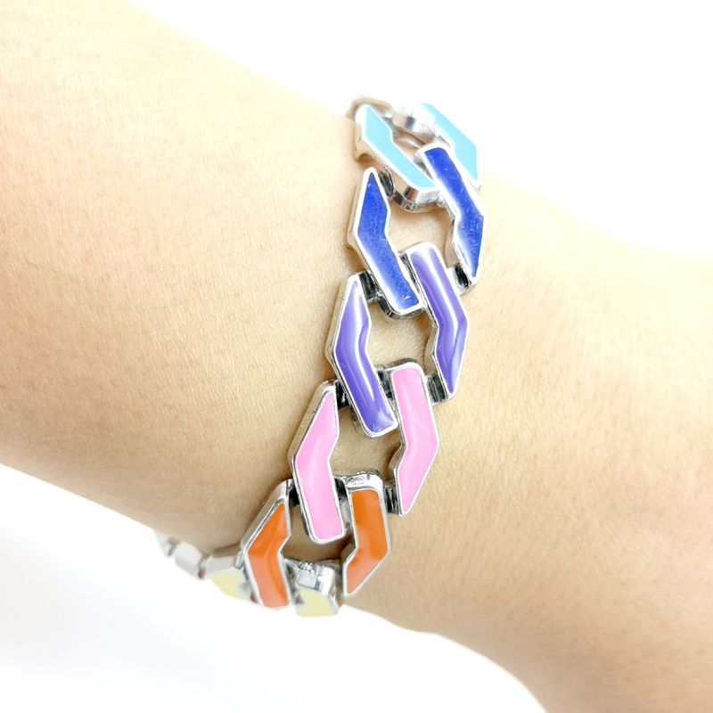 Bracciale unisex hip hop alla moda con catena cubana smaltata, 17 mm, collana hip hop con rombi arcobaleno, per uomini e donne._voghion.com
